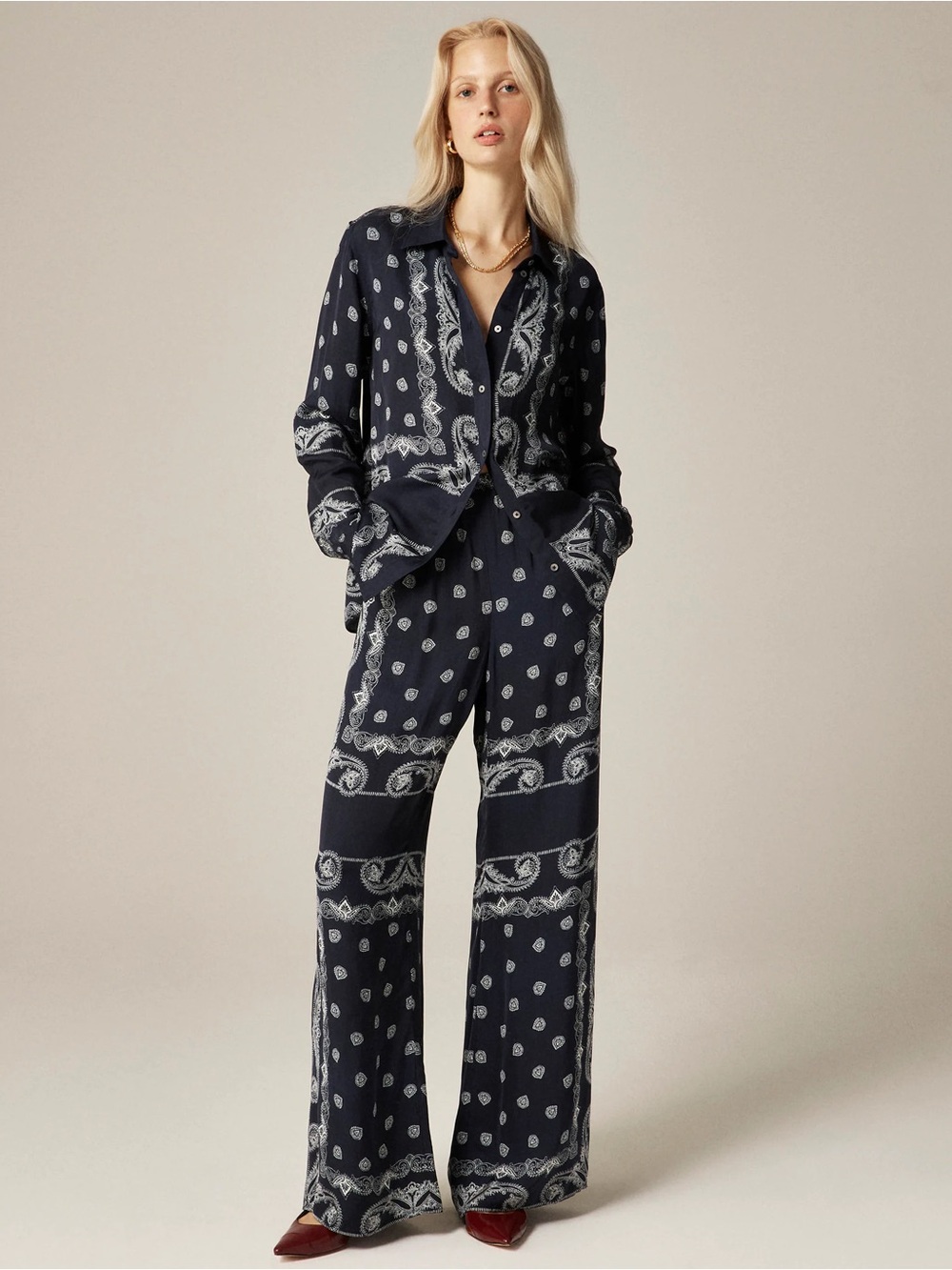 J.Crew “Jules” Navy Bandana Print Shirt, size 0.